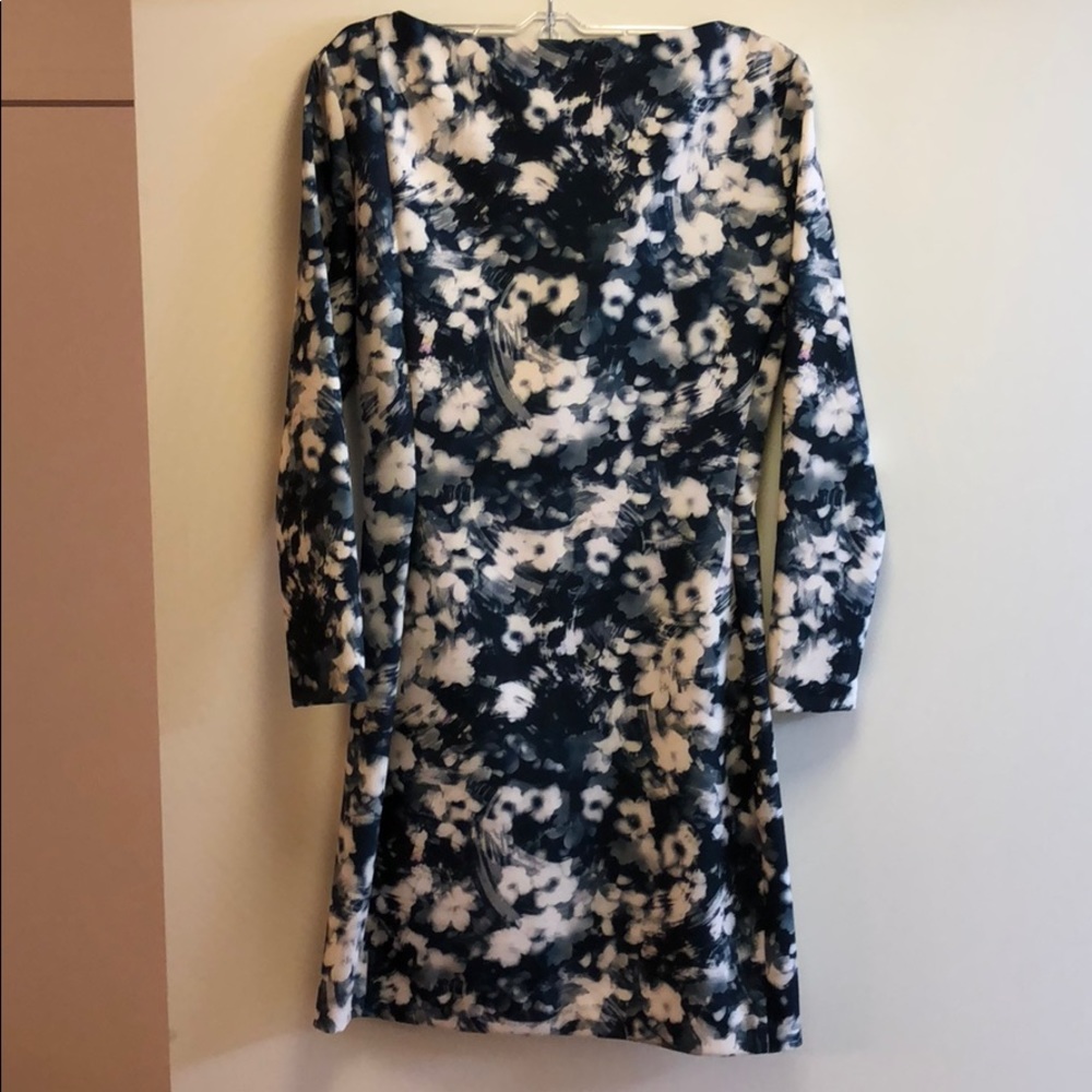 Zara Navy and White Patterned Cocktail Dress
